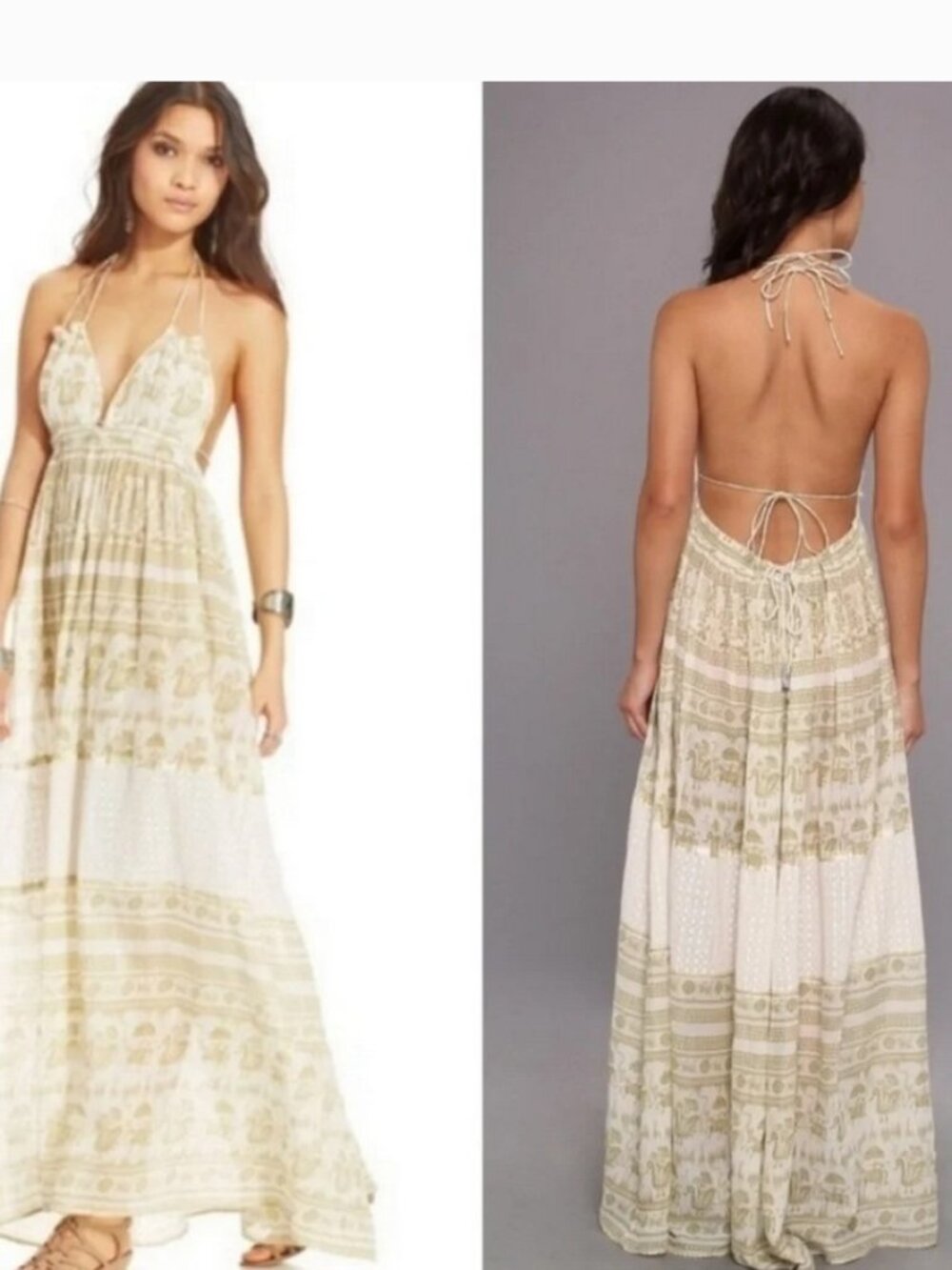 Free People Endless Summer Yellow Floral Print Triangle Top Maxi Dress